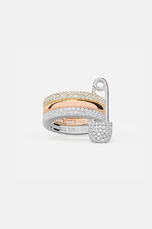 Chic Women's Rings for Fashion-Forward Looks-Love, Smile, Bonheur Triple Hoop Safety Pin Ring