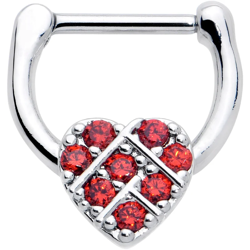 Nose Rings for Everyday Fashion and Comfort -16 Gauge 1/4 Red CZ Gem Lattice Heart Cartilage Clicker Nose Rings for Everyday Fashion and Comfort -16 Gauge 1/4 Red CZ Gem Lattice Heart Cartilage Clicker