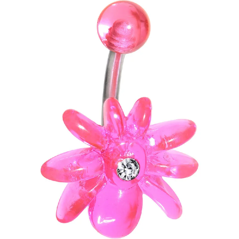 Custom Belly Rings for Unique Style -Clear Gem Pink Upward Spider J-Bar Belly Ring