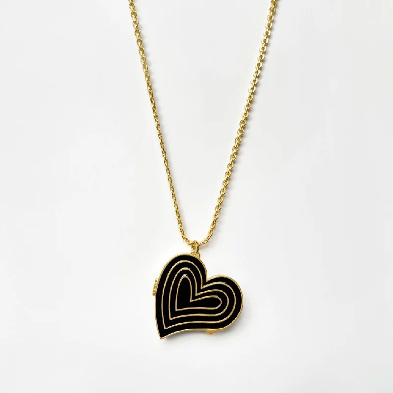 Shop Classic Women's  Necklaces & Pendants with a Modern Twist-Deco Heart Locket (Onyx) - Gold