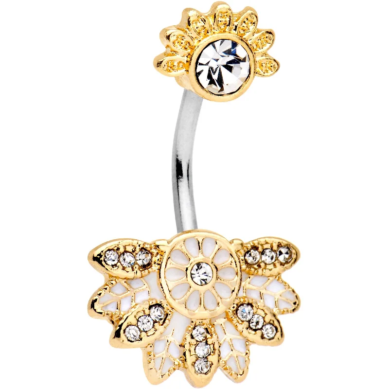 Gorgeous Belly Rings for Stunning Style -Clear Gem Gold Tone Palm Leaf Fan Double Mount Belly Ring Gorgeous Belly Rings for Stunning Style -Clear Gem Gold Tone Palm Leaf Fan Double Mount Belly Ring