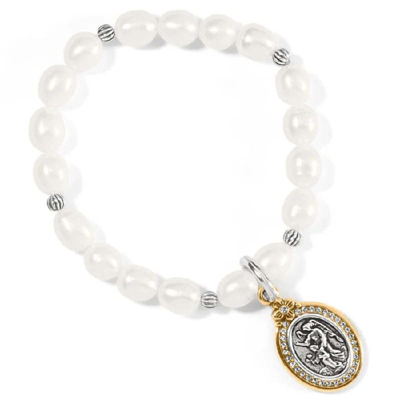 Bangles for Women with Geometric Designs-Guardian Angel Pearl Stretch Bracelet