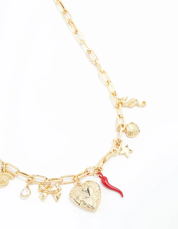 Shop Classic Women's Necklaces & Pendants with a Modern Twist-Gold Plated Heart Locket & Seahorse Charm Necklace Shop Classic Women's Necklaces & Pendants with a Modern Twist-Gold Plated Heart Locket & Seahorse Charm Necklace