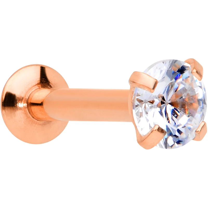 Lip Rings for Bold Fashion Statements16 Gauge 1/4 CZ Gem Rose Gold PVD 3mm Threadless Push In Labret Tragus