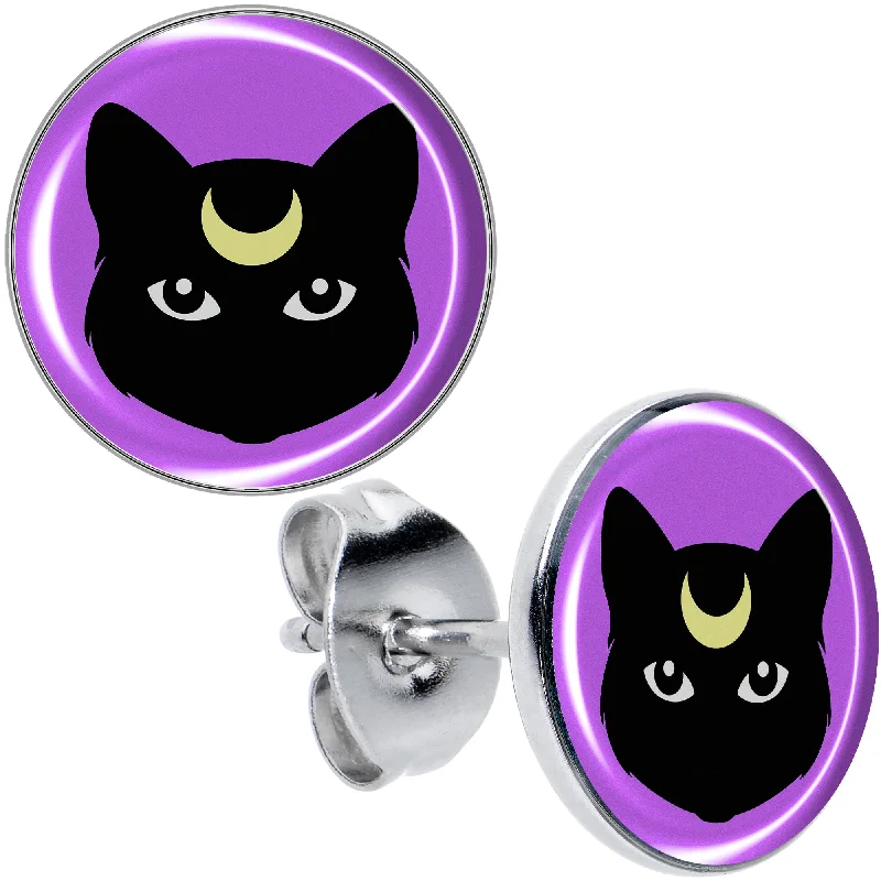 Women's Earrings – Elegant Designs for Every Personality--Black Mystic Kitty Cat Stud Earrings