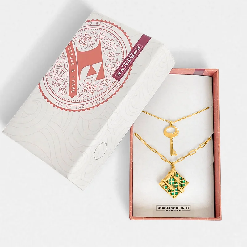 Shop Classic Women's  Necklaces & Pendants with a Modern Twist-Secret Diary Book Locket and Key Pendant Gift Set (Emerald) - Gold
