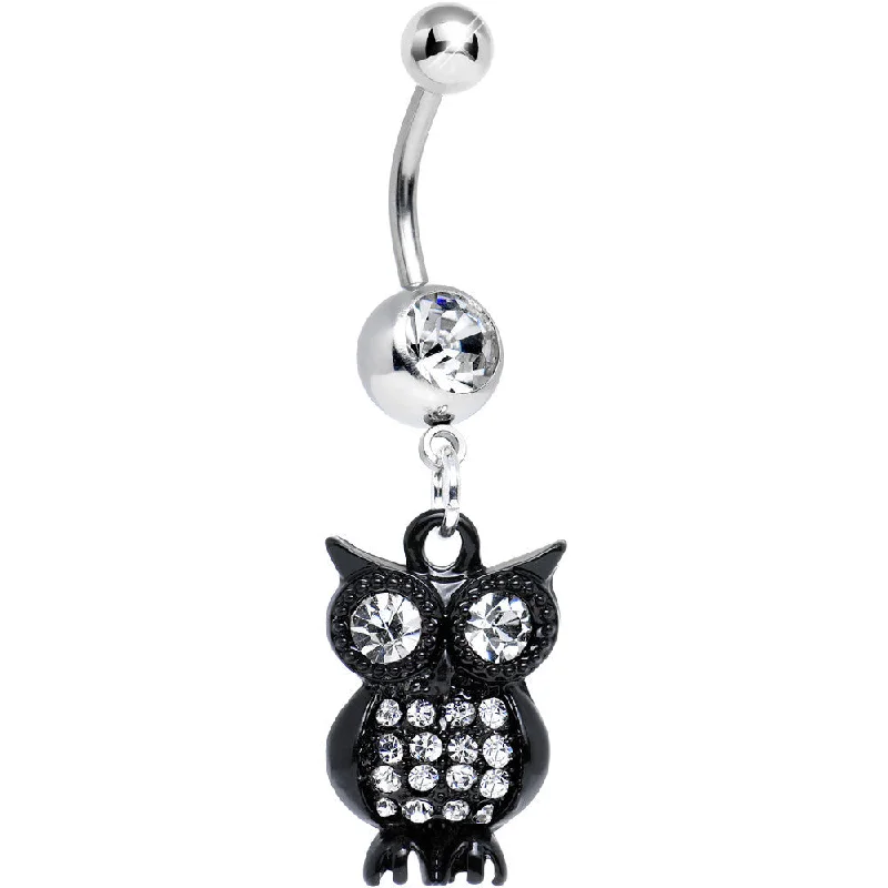 Trendy Belly Rings for Fashion Enthusiasts -Clear Gem Dark and Clever Evening Owl Dangle Belly Ring Trendy Belly Rings for Fashion Enthusiasts -Clear Gem Dark and Clever Evening Owl Dangle Belly Ring