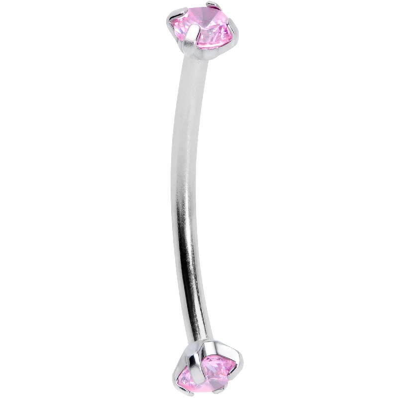 Women's Earrings – Elegant Designs for Every Personality--16 Gauge 9/16 Pink CZ Gem End Curved Barbell