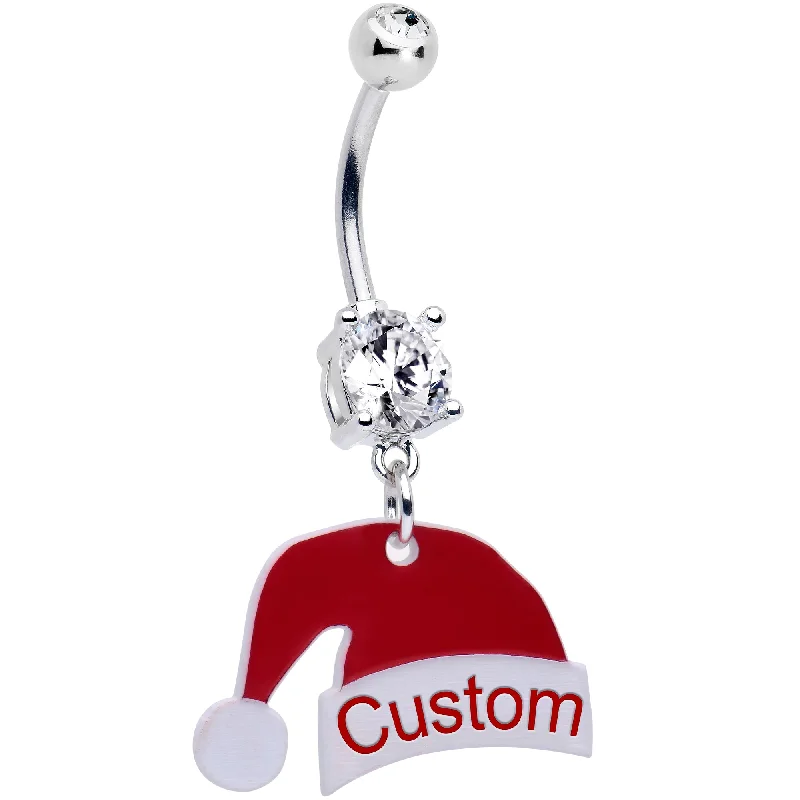 Comfortable Belly Rings for Casual Fashion -Custom Santa Hat Personalized Dangle Belly Ring