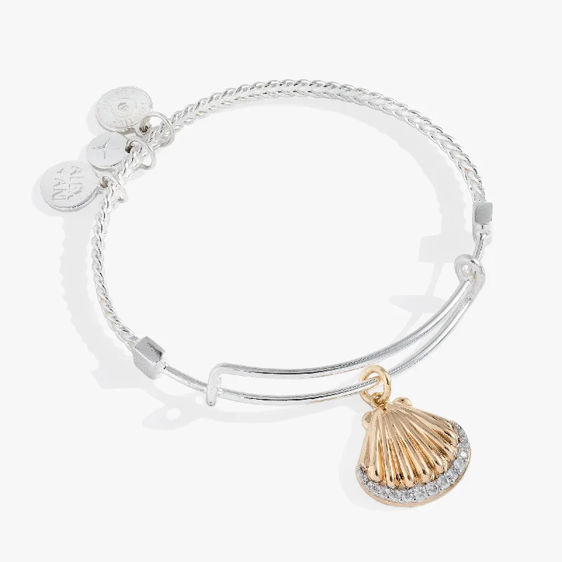 Double Bangle Bracelets for Women-Textured Scallop Seashell Charm Bangle