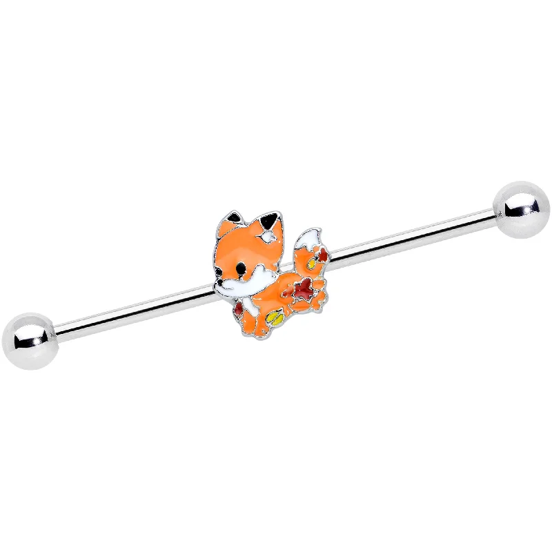 Women's Earrings – Elegant Designs for Every Personality--14 Gauge Cute Fall Fox Industrial Barbell 38mm