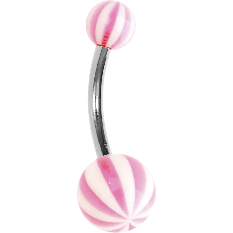 Designer Belly Rings for Exclusive Looks -Pink White Acrylic Flamingo Stripe Beach Ball Belly Ring Designer Belly Rings for Exclusive Looks -Pink White Acrylic Flamingo Stripe Beach Ball Belly Ring