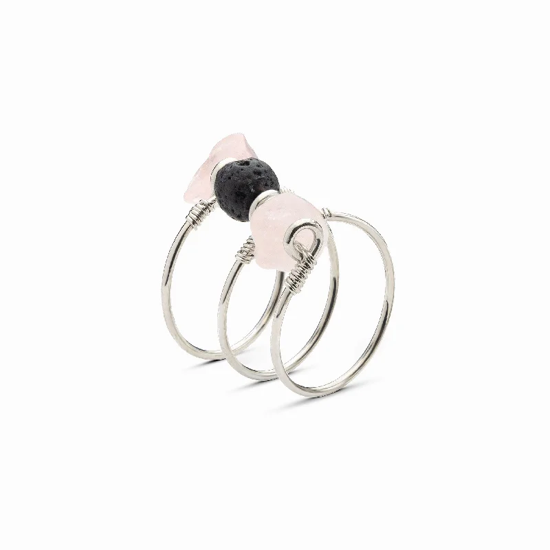 Chic Women's Rings for Fashion-Forward Looks-Rose Quartz Triple Wrap Diffuser Ring