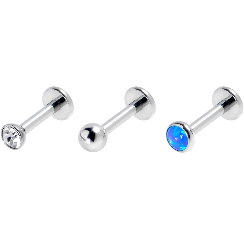 Comfortable and Stylish Lip Rings16 Gauge 1/4 Blue Synthetic Opal G23 Titanium Threadless Labret Set of 3 Comfortable and Stylish Lip Rings16 Gauge 1/4 Blue Synthetic Opal G23 Titanium Threadless Labret Set of 3