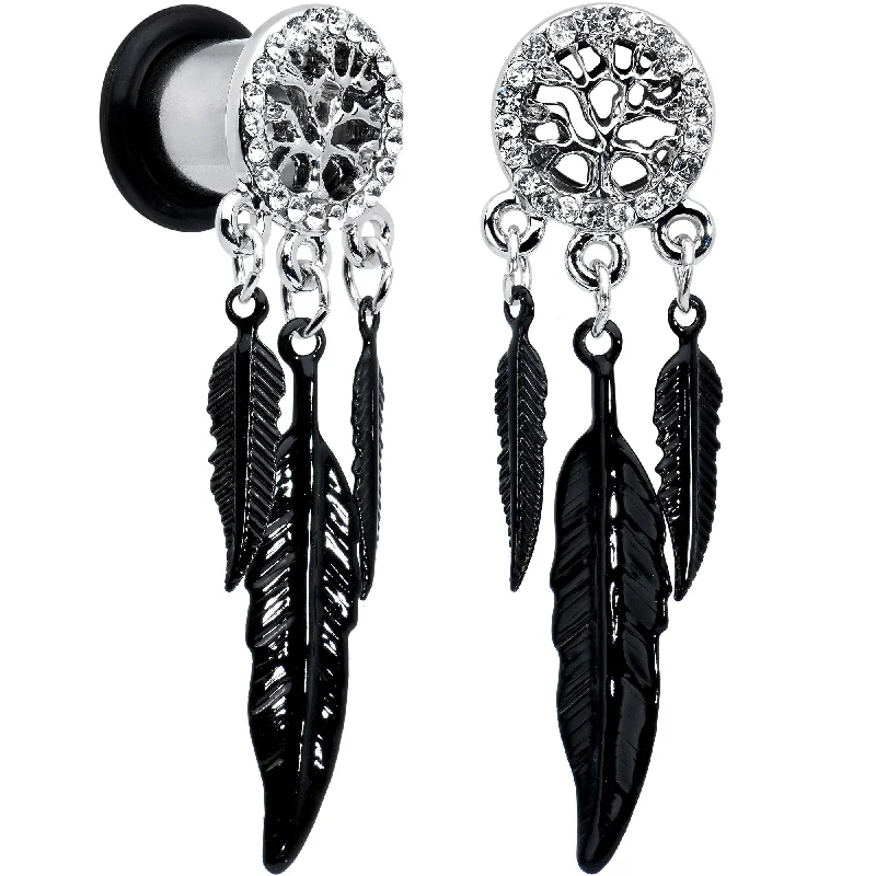 Women's Earrings – Elegant Designs for Every Personality--0 Gauge Clear Gem Steel Single Flare Tree of Life Dangle Plug Set Women's Earrings – Elegant Designs for Every Personality--0 Gauge Clear Gem Steel Single Flare Tree of Life Dangle Plug Set
