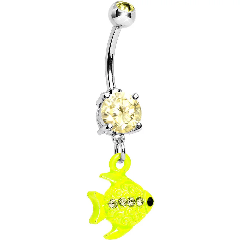 Beautiful Belly Rings with Dazzling Stones -Yellow Gem Neon Angel Fish Dangle Belly Ring Beautiful Belly Rings with Dazzling Stones -Yellow Gem Neon Angel Fish Dangle Belly Ring