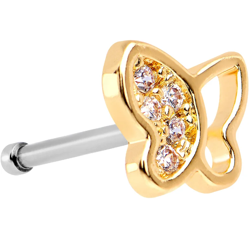 Nose Rings for Everyday Accessories -20 Gauge 1/4 Clear CZ Gem Gold Tone Half Paved Butterfly Nose Bone Nose Rings for Everyday Accessories -20 Gauge 1/4 Clear CZ Gem Gold Tone Half Paved Butterfly Nose Bone