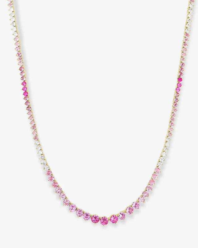 Shop Classic Women's Necklaces & Pendants with a Modern Twist-Not Your Basic Graduated Ombré Tennis Necklace 16" - Gold|Pink Sapphire Ombré Shop Classic Women's Necklaces & Pendants with a Modern Twist-Not Your Basic Graduated Ombré Tennis Necklace 16" - Gold|Pink Sapphire Ombré