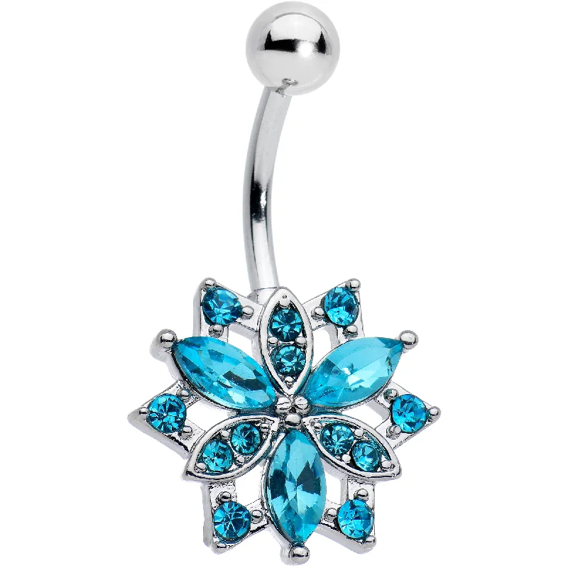 Comfortable Belly Rings for Perfect Fit -Blue Gem Triple Elegance Flower Belly Ring