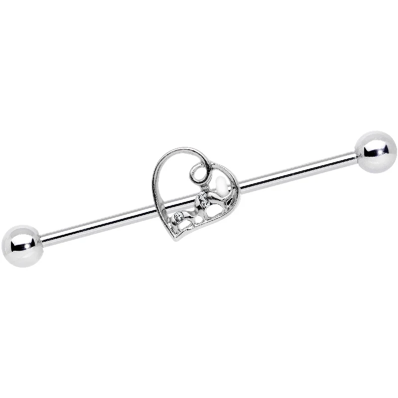 Women's Earrings – Elegant Designs for Every Personality--14 Gauge Clear Gem Valentines Day Heart Industrial Barbell 38mm