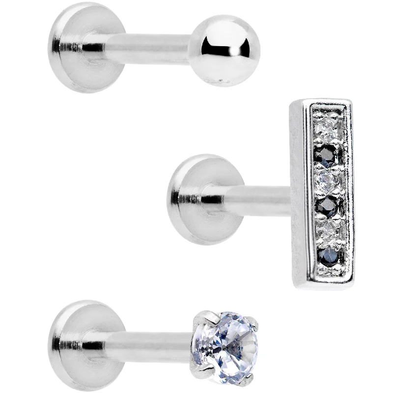 Stylish and Bold Lip Rings16 Gauge 5/16 Clear Black CZ Bar Internally Threaded Labret Set of 3