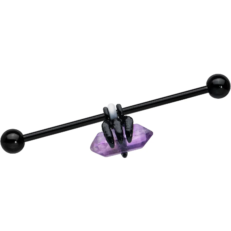 Women's Earrings – Elegant Designs for Every Personality--14 Gauge Purple Amethyst Black Claw Industrial Barbell 38mm