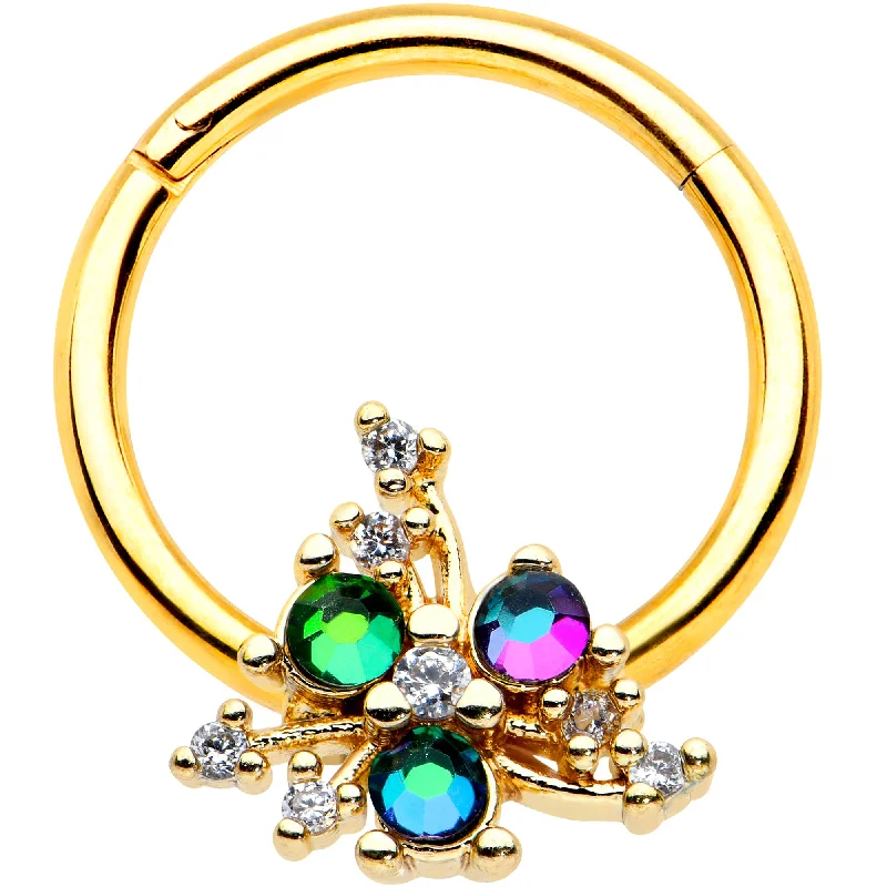 Designer Nose Rings for Every Fashion Lover -16 Gauge 3/8 Purple Tourmaline Gold Tone Spray Hinged Segment Ring Designer Nose Rings for Every Fashion Lover -16 Gauge 3/8 Purple Tourmaline Gold Tone Spray Hinged Segment Ring