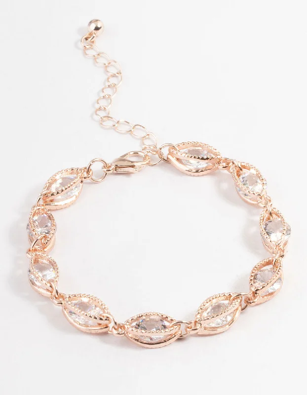 Elegant Silver Bangles for Women-Rose Gold Classic Marquise Cubic Zirconia Bracelet