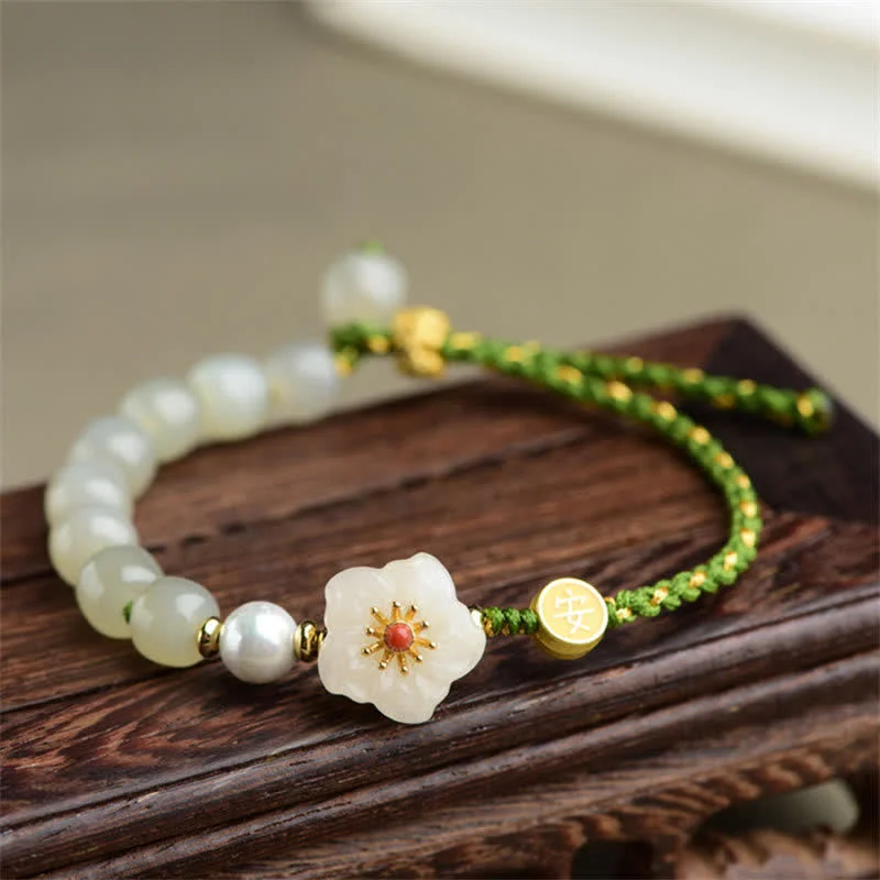 Engraved Bangles for Women-Buddha Stones 925 Sterling Silver Natural Hetian Jade Peach Blossom Luck Bracelet Engraved Bangles for Women-Buddha Stones 925 Sterling Silver Natural Hetian Jade Peach Blossom Luck Bracelet