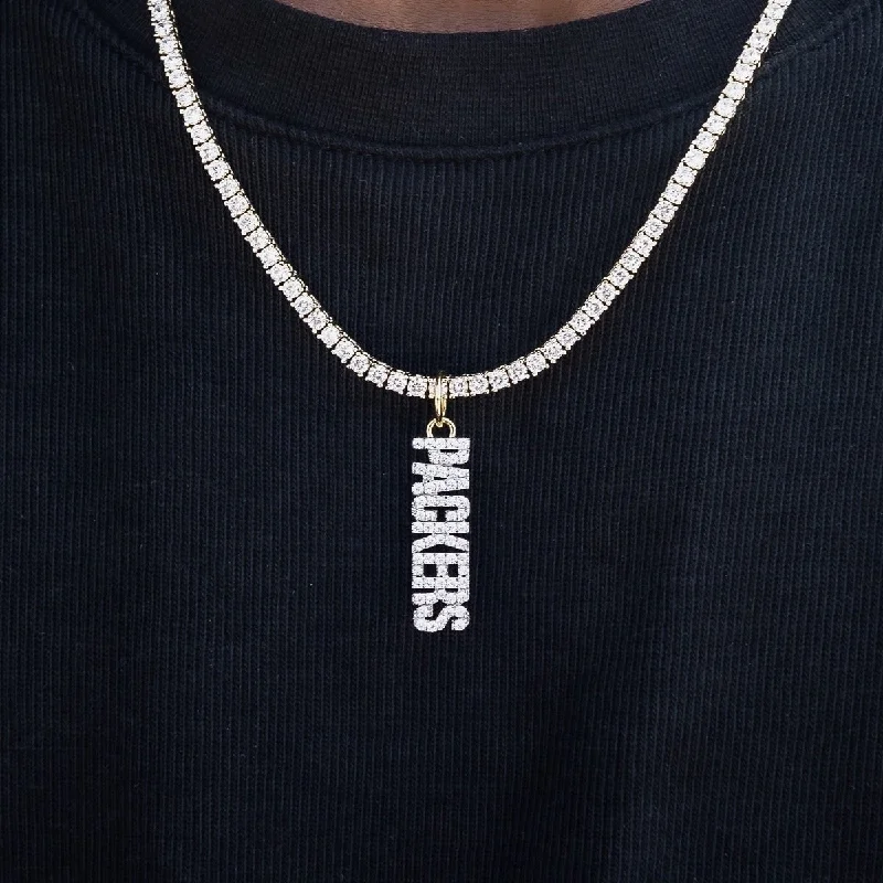 Men's Personalized Cuff Bracelets-Green Bay Packers Official NFL Wordmark Pendant