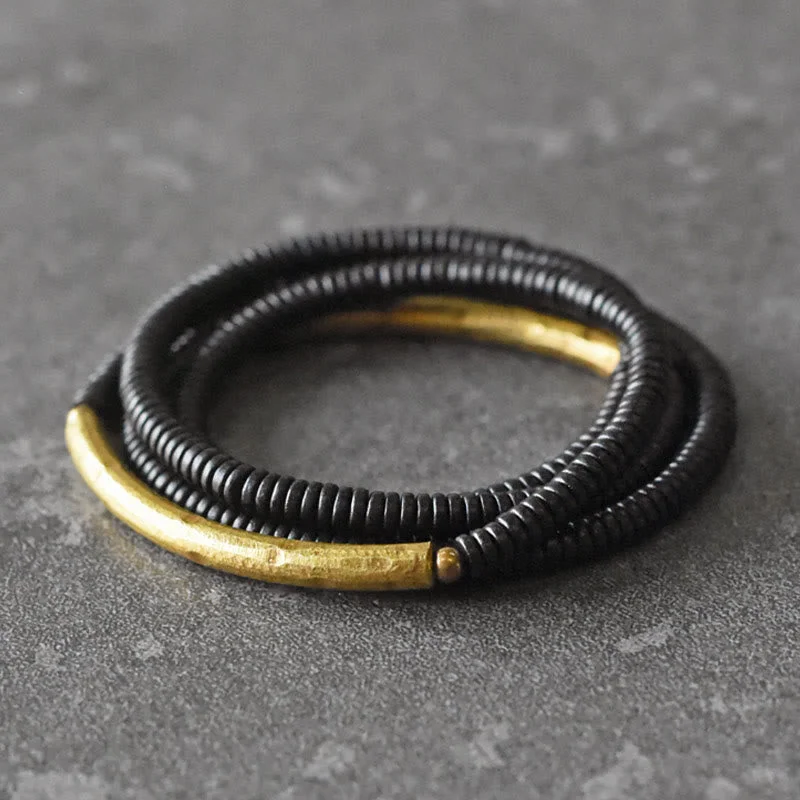 Stainless Steel Bracelets for Men with Bold Looks-Buddha Stones Ebony Wood Copper Balance Multilayered Bracelet Stainless Steel Bracelets for Men with Bold Looks-Buddha Stones Ebony Wood Copper Balance Multilayered Bracelet