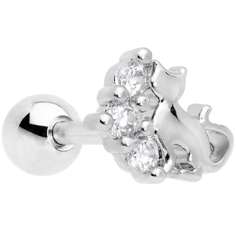 Women's Earrings – Elegant Designs for Every Personality--16 Gauge 1/4 Clear CZ Gem Curve Cat Cartilage Tragus Earring