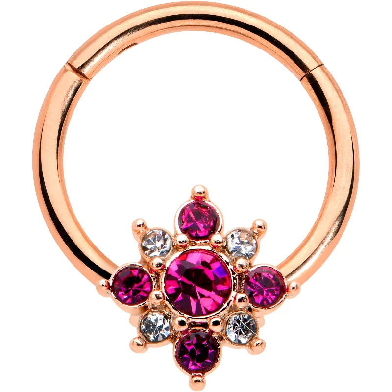Women's Earrings – Elegant Designs for Every Personality--16 Gauge 3/8 Pink Gem Rose Gold Tone Glamour Star Hinged Segment Ring