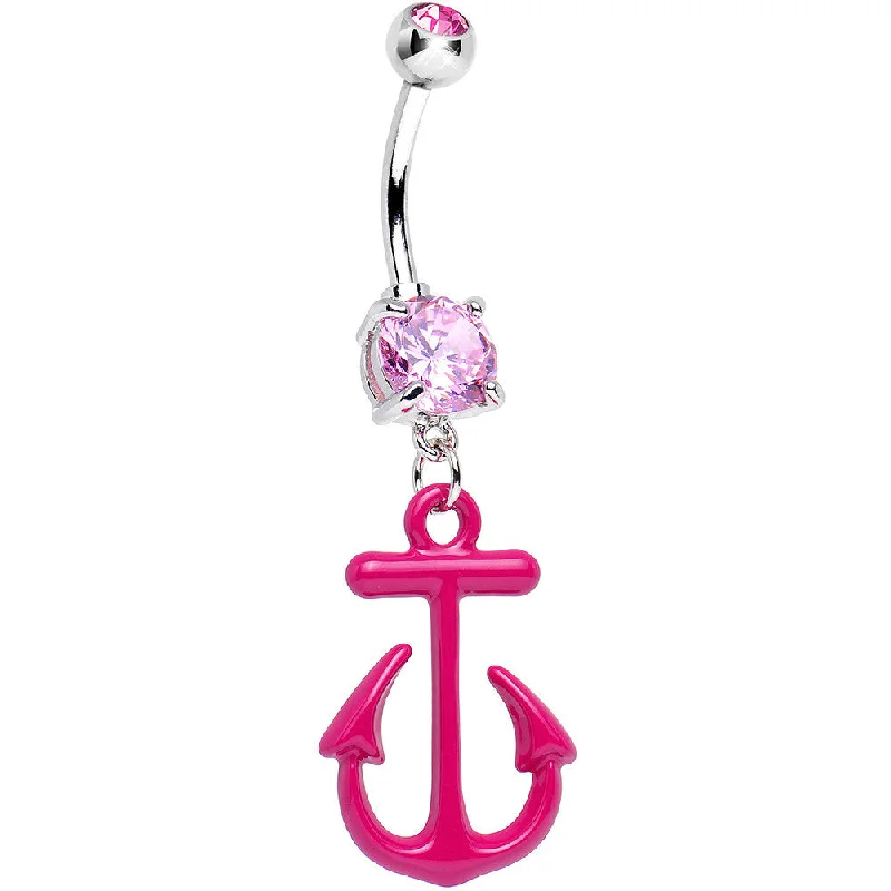 Sparkling Belly Rings for Extra Glamour -Pink Gem Nautical Pink Anchor Dangle Belly Ring Sparkling Belly Rings for Extra Glamour -Pink Gem Nautical Pink Anchor Dangle Belly Ring