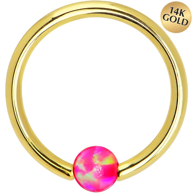 Lip Rings for Classic Everyday Fashion14 Gauge 3/8 Solid 14KT Yellow Gold Pink Synthetic Opal Captive Ring Lip Rings for Classic Everyday Fashion14 Gauge 3/8 Solid 14KT Yellow Gold Pink Synthetic Opal Captive Ring