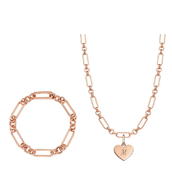 Shop Classic Women's Necklaces & Pendants with a Modern Twist-Heart Figaro Chain Necklace & Bracelet Bundle (Rose Gold) Shop Classic Women's Necklaces & Pendants with a Modern Twist-Heart Figaro Chain Necklace & Bracelet Bundle (Rose Gold)