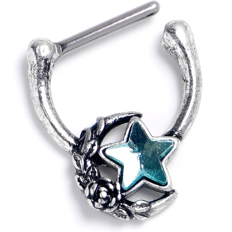 Women's Earrings – Elegant Designs for Every Personality--16 Gauge 5/16 Blue Gem Ornate Moon Star Cartilage Clicker Women's Earrings – Elegant Designs for Every Personality--16 Gauge 5/16 Blue Gem Ornate Moon Star Cartilage Clicker