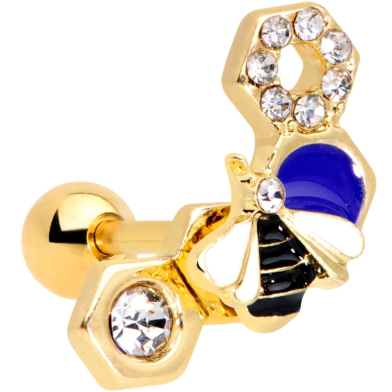 Women's Earrings – Elegant Designs for Every Personality--16 Gauge 1/4 Clear CZ Gem Gold Hue Lovely Bee Cartilage Tragus Earring