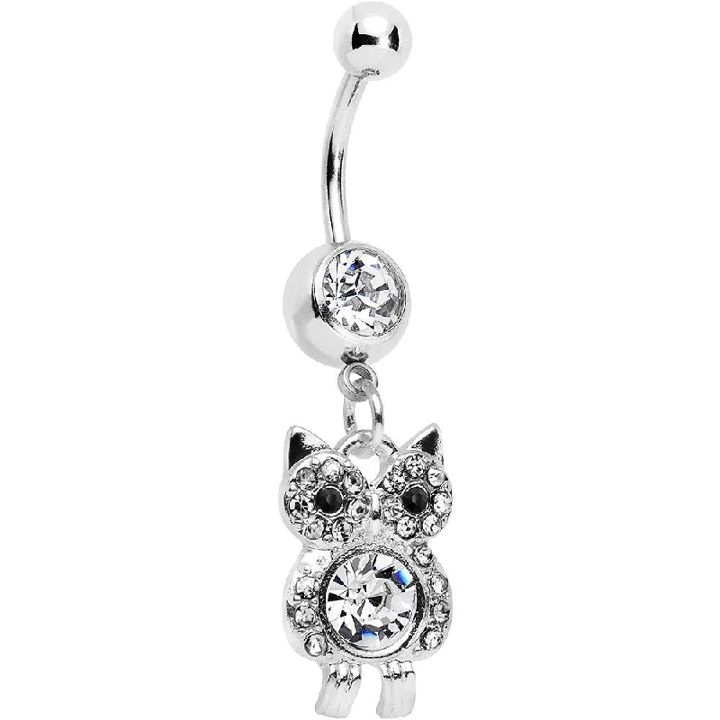 Belly Rings with Gemstone Detailing for Bold Style -Clear Gem Burrowing Owl Dangle Belly Ring Belly Rings with Gemstone Detailing for Bold Style -Clear Gem Burrowing Owl Dangle Belly Ring