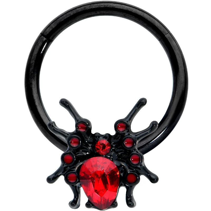 Comfortable Nose Rings with Simple Designs -16 Gauge 3/8 Red Gem Black Spider Halloween Hinged Segment Ring Comfortable Nose Rings with Simple Designs -16 Gauge 3/8 Red Gem Black Spider Halloween Hinged Segment Ring