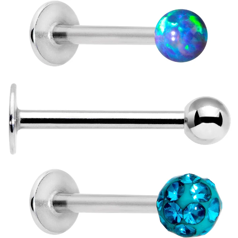 Comfortable Lip Rings for Everyday Fashion16 Gauge 3/8 Teal Faux Opal Ball Labret Monroe Tragus 3 Pack Set