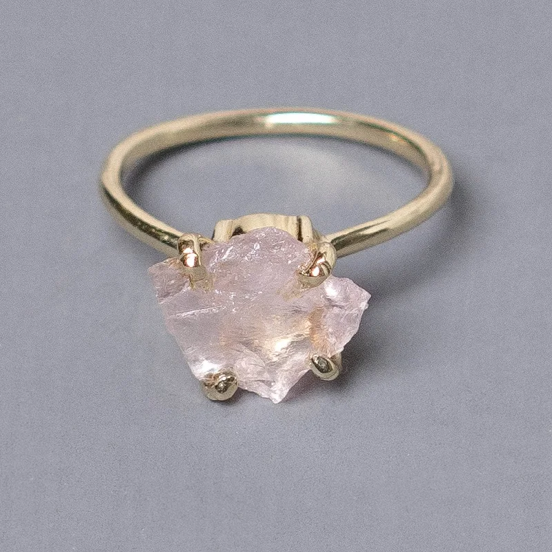 Chic Women's Rings for Fashion-Forward Looks-Rose Quartz Raw Freeform Gold or Silver Ring