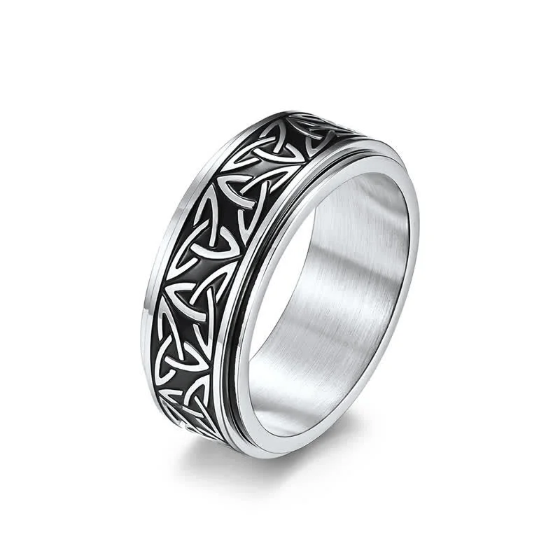 Chic Women's Rings for Fashion-Forward Looks-Buddha Stones Triangle Knot Triquetra Titanium Steel Calm Rotatable Ring Chic Women's Rings for Fashion-Forward Looks-Buddha Stones Triangle Knot Triquetra Titanium Steel Calm Rotatable Ring