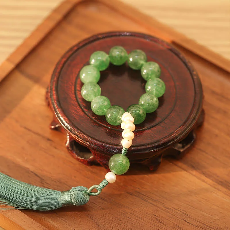 Personalized Bracelets for Men-Buddha Stones Green Strawberry Quartz Pearl Soothing Wrist Mala Personalized Bracelets for Men-Buddha Stones Green Strawberry Quartz Pearl Soothing Wrist Mala