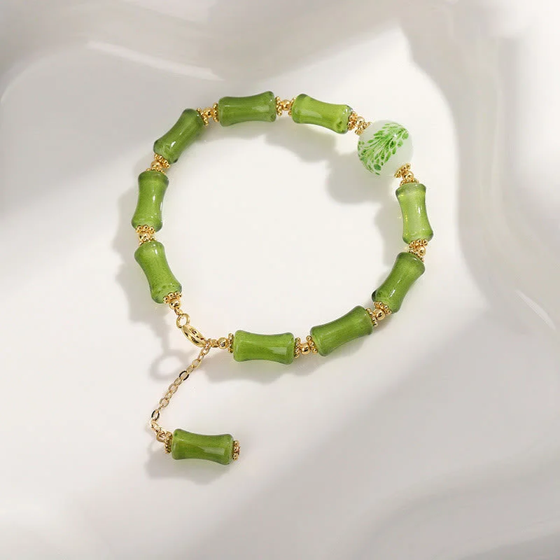 Bright Enamel Bangles for Women-Buddha Stones Green Bamboo Pattern Liuli Crystal Moss Agate Wealth Chain Bracelet Bright Enamel Bangles for Women-Buddha Stones Green Bamboo Pattern Liuli Crystal Moss Agate Wealth Chain Bracelet