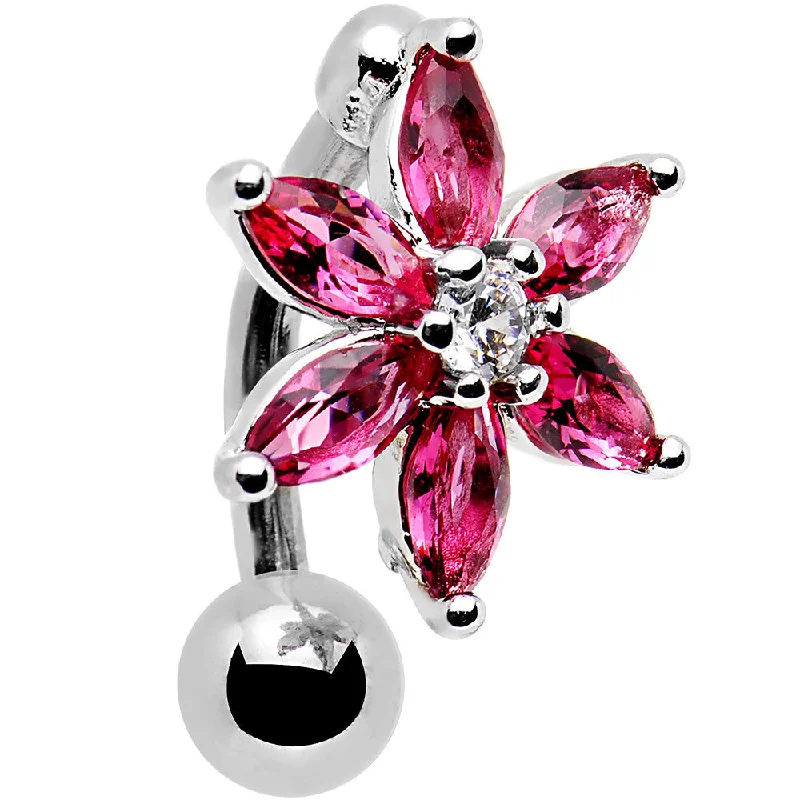 Stunning Belly Rings with Shiny Stones -Clear Dark Pink Gem Flip Flower Reversible Top Mount Belly Ring Stunning Belly Rings with Shiny Stones -Clear Dark Pink Gem Flip Flower Reversible Top Mount Belly Ring