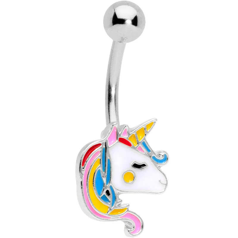 Beautiful Belly Rings for Elegant Style -Color Swirl 80s Retro Unicorn Belly Ring
