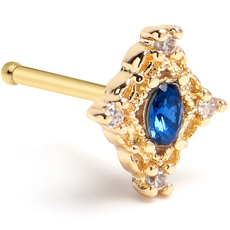 Designer Nose Rings for Elegant Women -20 Gauge 1/4 Blue Gem Gold Tone Rich Rhombus Nose Bone Designer Nose Rings for Elegant Women -20 Gauge 1/4 Blue Gem Gold Tone Rich Rhombus Nose Bone