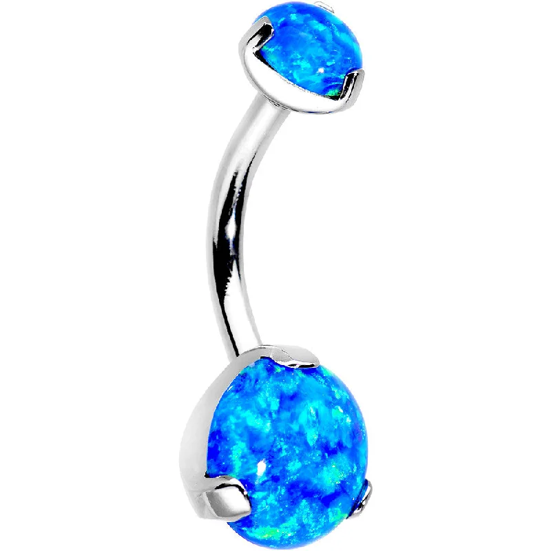 Stunning Belly Rings with Unique Accents -Double Blue Synthetic Opal Internally Threaded Belly Ring 3/8 Stunning Belly Rings with Unique Accents -Double Blue Synthetic Opal Internally Threaded Belly Ring 3/8
