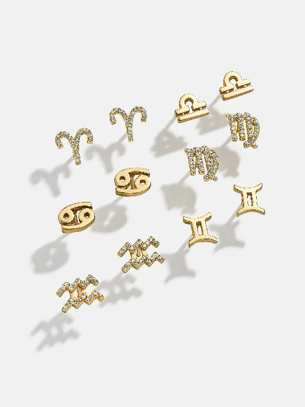 Women's Earrings – Elegant Designs for Every Personality--18K Gold Zodiac Earrings - Gold/Pavé